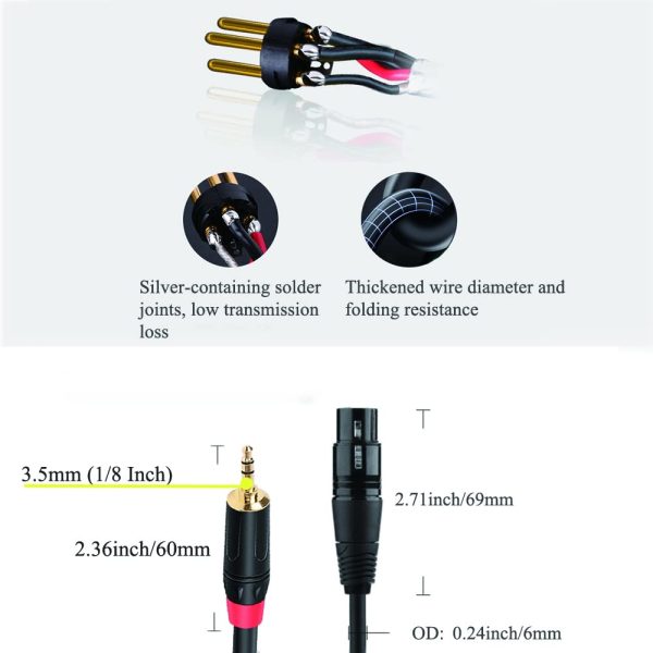 LFHUKEJI 3.5mm 1/8 inch to XLR Female Microphone Unbalanced Cable,TRS to 3-pin Stereo Jack Balanced Microphone Cable 6.5FT - Image 3