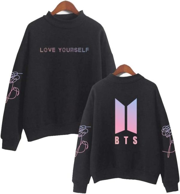 Flyself Unisex High Neck Sweatshirt BTS Bangtan Boys Love Yourself Sweatshirt Army BTS Kpop T-Shirt Letter Print Pullover Crewneck Blouse Tunic