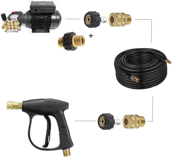 Lala Smill Pressure Washer Adapter Set,M22-14MM to 3/8" Quick Connect and Disconnnect Set for Power Washer Hose with M22 Metric Male to Male Connector - Image 2