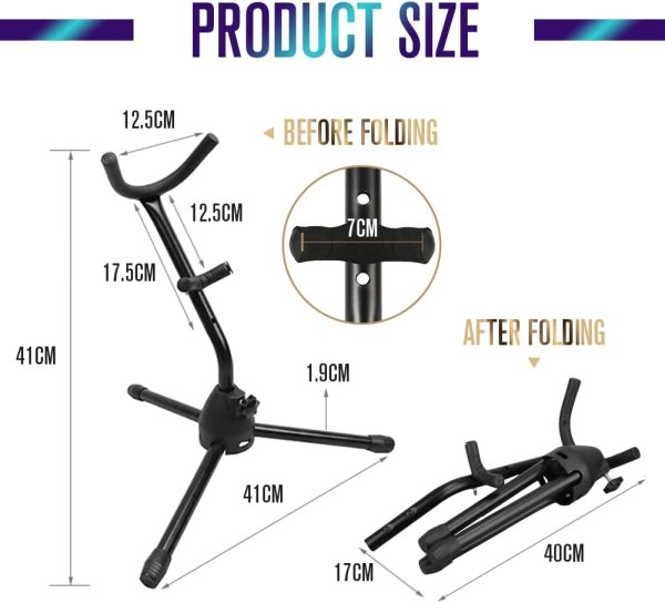 Saxophone Stand Foldable Alto/Tenor Sax Stand Portable Saxophone Bracket Adjustable Sax Holder Support Metal Triangle Base Design - Image 5