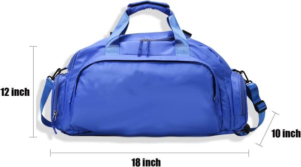 Gym Duffel Bag, Waterproof Gym Duffel Bag for Men Women, Weekend Travel Bag, Folded Duffel Bag with Wet Pocket and Shoe Compartment, Sports Duffel Bag, Blue - Image 3