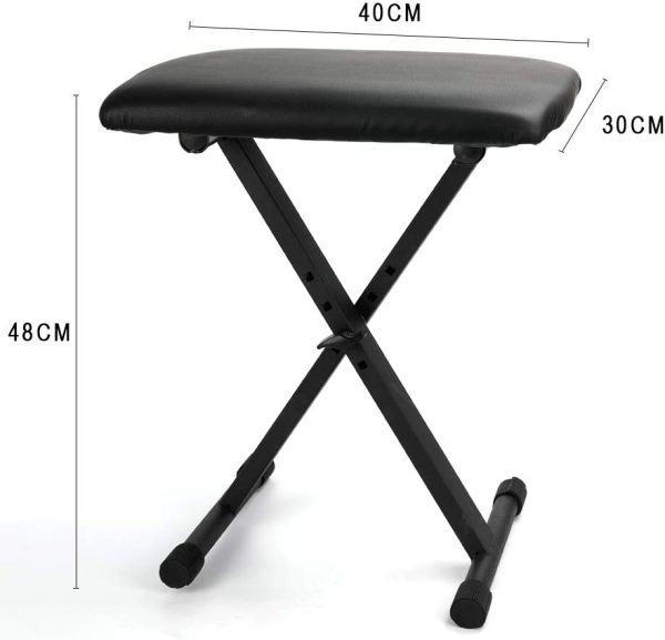 Portable Piano Stool Adjustable 3 Way Folding Keyboard Seat Bench Chair Black - Image 2