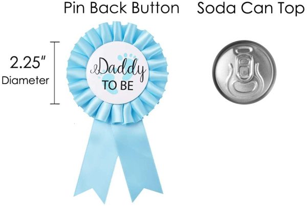 Daddy to be & Mom to be Tinplate Badge Pin - Baby Shower Button New Dad Gifts Gender Reveals Party Baby Boy Blue Rosette Button Baby Celebration (Sky Blue) - Image 4