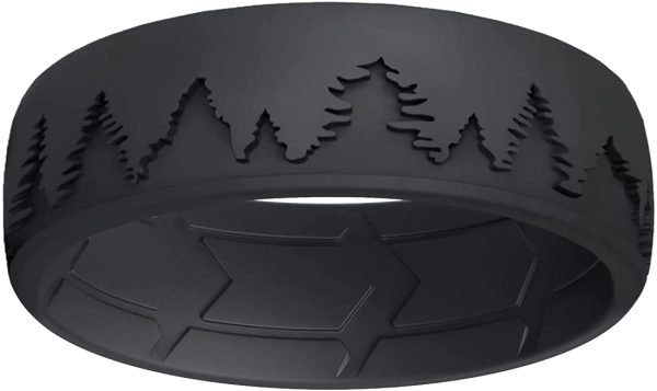 ROQ Breathable Silicone Wedding Bands for Men - Hunter Silicone Ring with Inner Arrow Shape Grooves for Enhanced Breathability - Unique Design Silicone Rubber Ring for Men - 8mm Width - Image 3