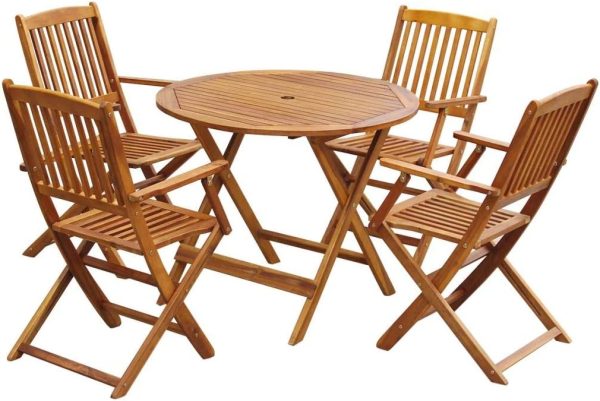 vidaXL Outdoor Dining Set 5 Piece Acacia Wood Folding Round Garden Table Chair