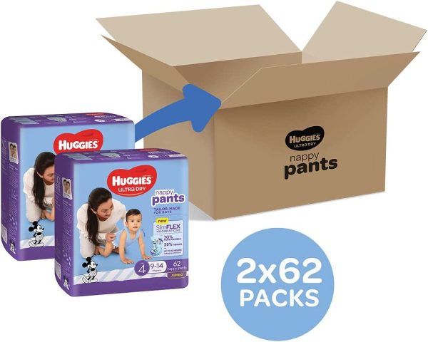 Huggies Ultra Dry Nappy Pants Boy Size 4 (9-14kg), 124 count