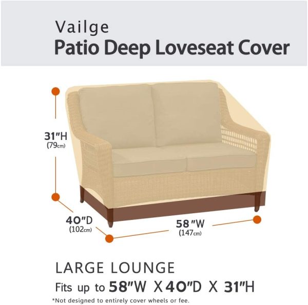 Vailge 2-Seater Heavy Duty Patio Deep Bench Loveseat Cover, 100% Waterproof Outdoor Deep Sofa Cover, Lawn Patio Furniture Covers with Air Vent, Small (Deep), Beige & Brown - Image 6