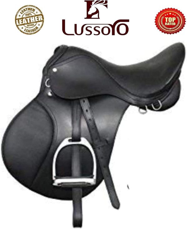 Lussoro Leather English Riding Horse Saddle Starter Kit for Horse Riding Gift Set Black (Size 16) - Image 8