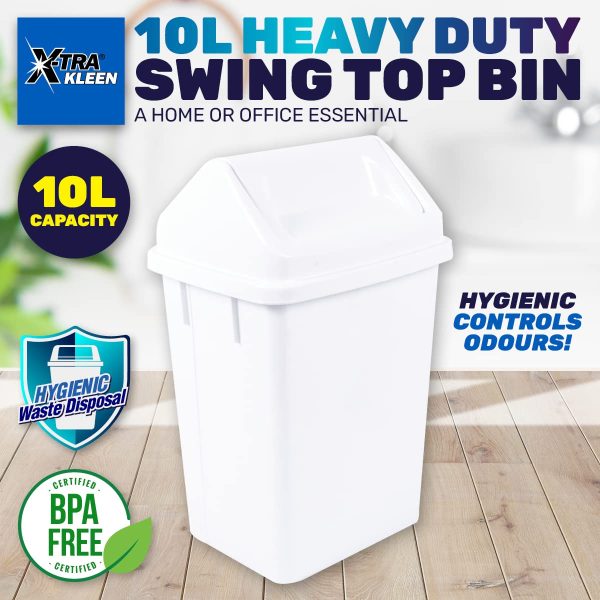 Xtra Kleen 10L White High Grade Plastic Flip Top Swing Waste Bin Paper Bathroom