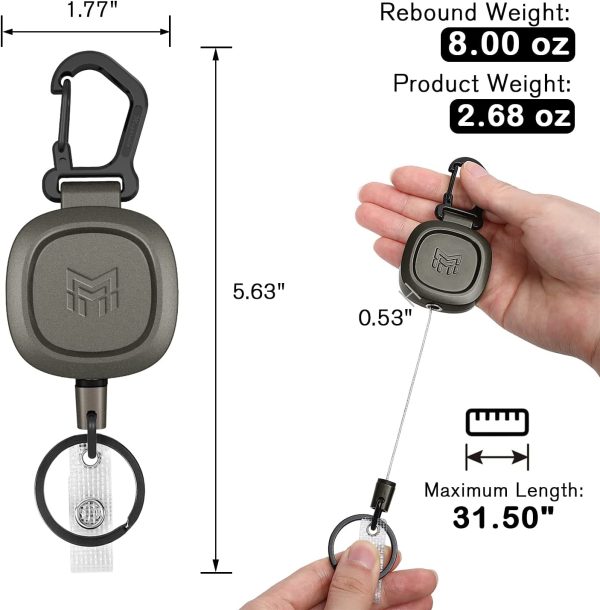 Heavy Duty Retractable Keychain, Retractable Carabiner Badge Holder, Matel ID Badge Reel with 31.5?? Steel Cord, 8.0oz,2-Pack - Image 5