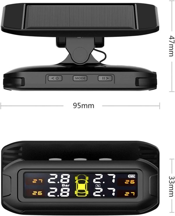 Tpms Solar Car Tire Pressure Monitoring System with 4 External Sensors, IP67 Waterproof Car Tyre Pressure Monitoring System Kit - Image 5