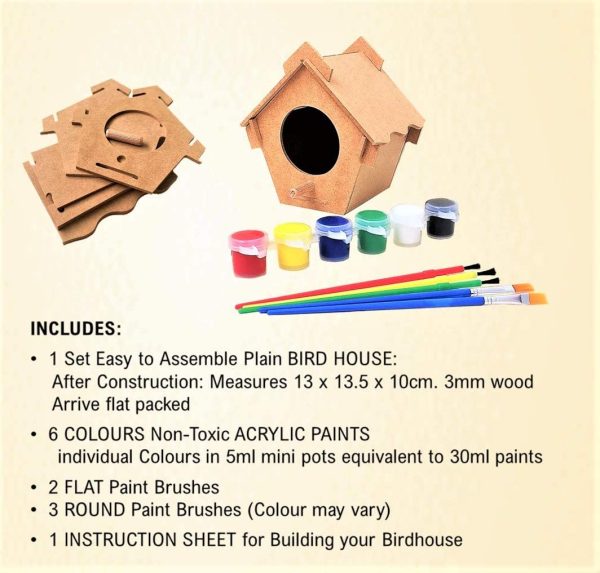 DIY Bird House Painting Kit with Ready to Use 6 Colours Acrylic Paints and 5 Brushes Build and Decorate Bird House or Nest Activity Craft Hobbies - Image 2