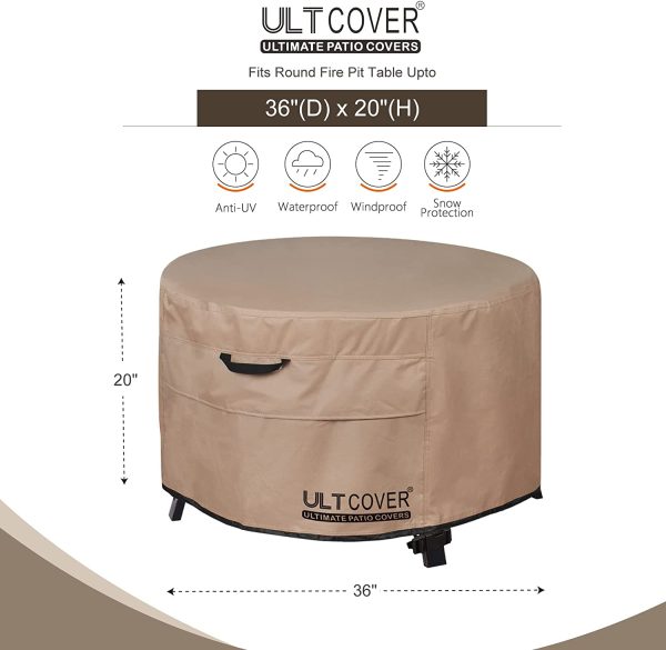 ULTCOVER Waterproof Round Patio Fire Pit Table Cover 36 inch for Outdoor Fire Bowl - Image 7