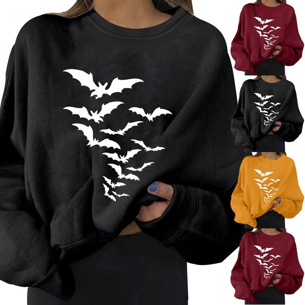 Tophoopp Halloween Shirts for Women,Women's Sweatshirt Crewneck Pullover Tops Halloween Bat Long Sleeve Sweaters Shirts