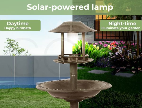 PaWz Bird Bath Feeder Feeding Food Station Solar Light Outdoor Garden Bronze - Image 5