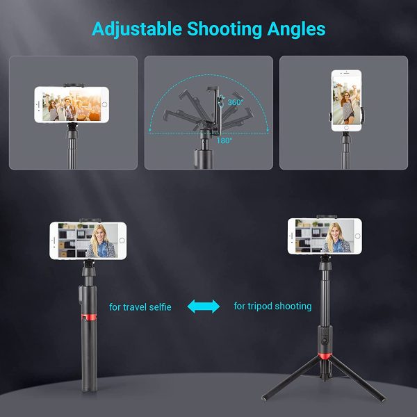 simorr ST20 Portable Selfie Stick Tripod with Bluetooth Remote Extendable Travel Lightweight Tripod Stand for Selfie, Live Streaming, Video Conference, Makeup, Tik Tok Compatible with All Phones - 3375 - Image 2