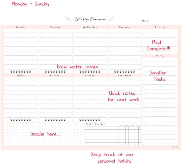 Desktop Weekly Planner Notepad | 60 Undated Tear-Off Pages | Schedule Daily To-Do Lists | Increase Your Productivity In Less Than 5 Minutes A Week | Achieve Your Goals | Peach and Mint Fern - Image 3