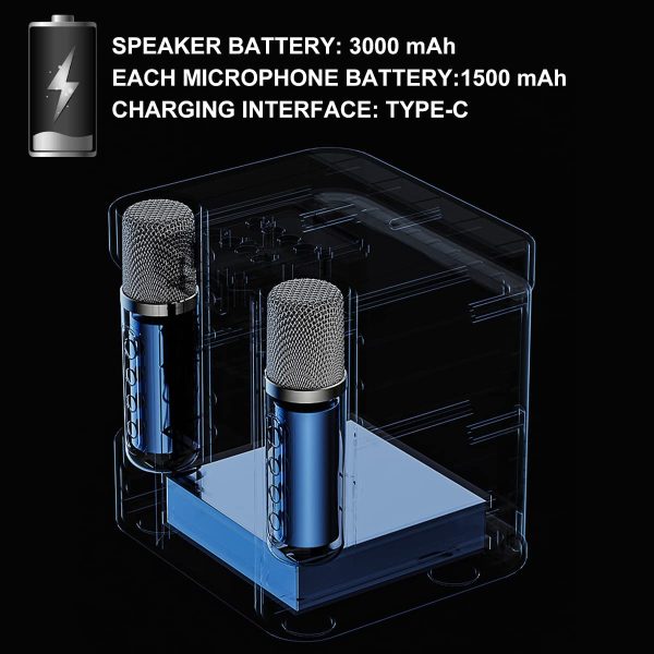 Portable Karaoke Machine for Adults, High Power Wireless Dual Microphone PA Speaker System,Karaoke All-in-one,Compatible with Bluetooth, AUX, USB/TF Card - Image 6