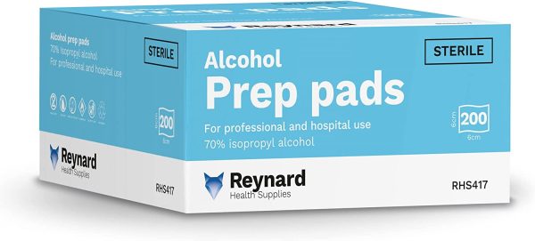 Reynard Health Supplies 70% Alcohol Antiseptic Prep Pad, Sterile, Individually Sealed, White, 6 x 6 cm, 200 Count - Image 6