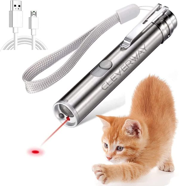 CleverWay 3-in-1 Cat Laser Toy - Interactive Chaser Toy for Kitten/Dogs USB Rechargeable Led Light Pointer and LED - Playing Chasing and Training Exercise (3-in-1 / Laser) - Image 7