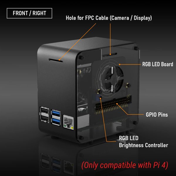 Raspberry Pi 4 Case, Aluminum Mini Tower Case with Cooling Fan and Color Changing Ambient Light (Matte Black & Dark Gray) - Image 8