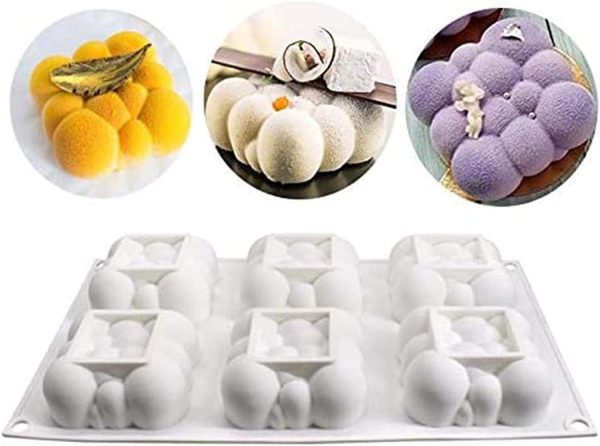 Silicone Mould for Chocolate 3D Bubbles Clouds 6 Cavities Square Baking Molds Cloud Mousse Cake Mold Dessert Cake Tin Moulds for Jelly Candy Truffle Muffin Pudding Ice Cream Bombe - Image 6