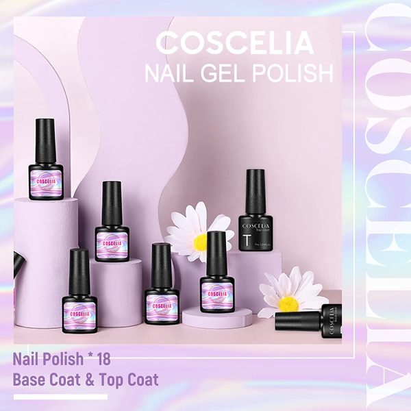 Nail Gel Polish Set 18 Pcs Soak Off Nail Polish Set Fall Winter Colors Nail Polish U V Led Gel Polish with Base Coat and Glossy Top Coat for Women