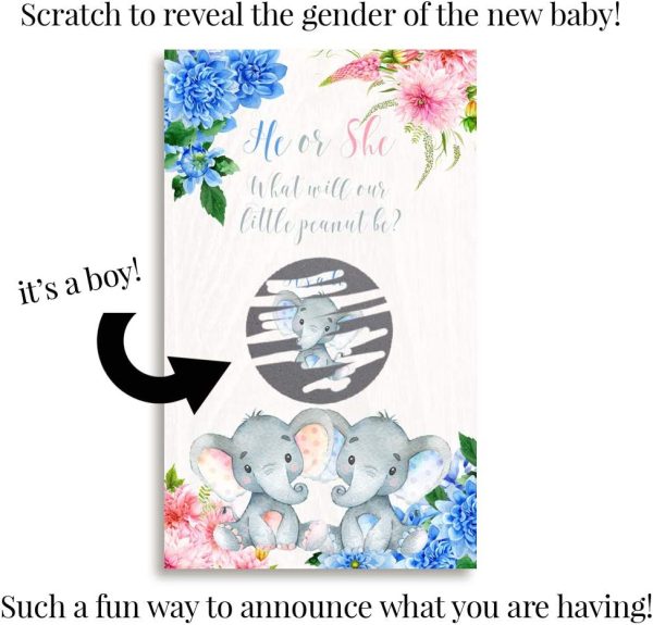 It's A BOY! Adorable Baby Elephant Themed Gender Reveal Scratch Off Cards for Baby Showers, 20 2" X 3?? Double Sided Cards by AmandaCreation - Image 2