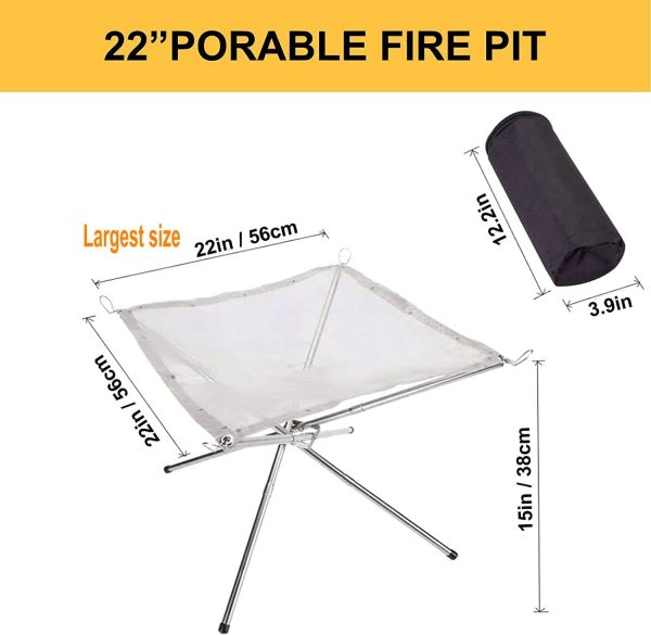 Outdoor Fire Pit, 22inch Collapsing Stainless Steel Mesh with Cut Resistant Gloves and Carrying Bag for Camping, Firepit for Garden Fireplace, Portable Fire Pit - Image 2