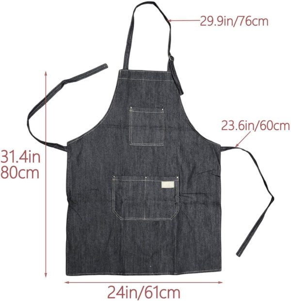 Denim Apron with Pockets, Black Adjustable Bib Apron Work Apron, Unisex Jean Apron for Kitchen Baking, Woodworking, Chef, BBQ or Barbers (1 Pack) - Image 2