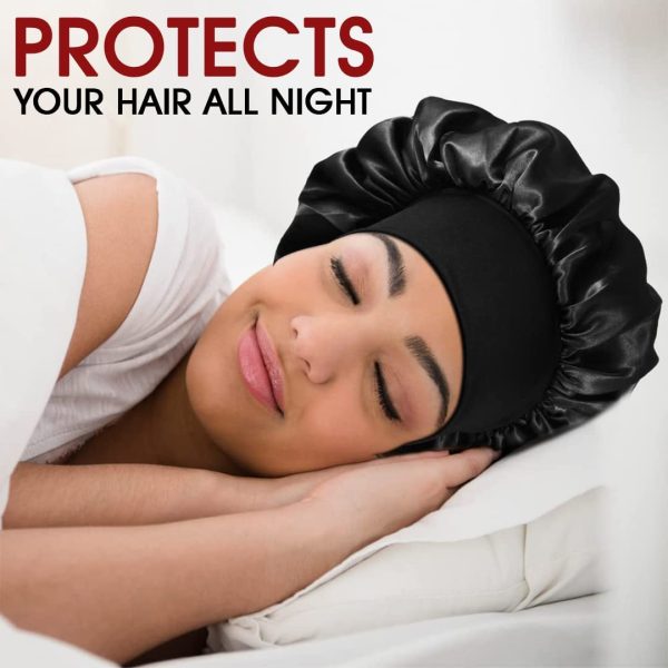 MAG 2pcs Silk Bonnet with Soft Elastic Band, Breathable Satin Hair Bonnet for Sleeping Suitable for Long, Straight and Curly Hair (Vine & Black) - Image 4