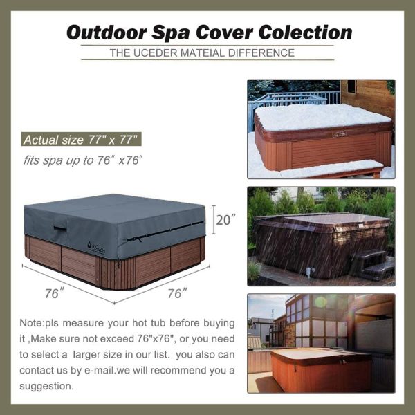 pool spa part Waterproof Heavy Duty Water-Resistant Polyester Hot Tub Cover,UV Protection SPA Cover for Hot Tub (76''(L) x76''(W) x20''(H), Dark Gray) - Image 4