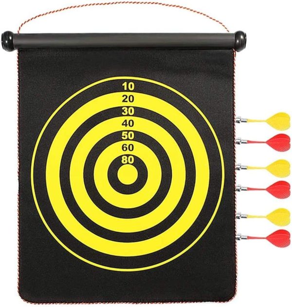 Magnetic Dartboard, Double Sided Rollup Flocking Dartboards Darts Plate of Safety Dart Board for Indoor Outdoor with 6 Darts, 12 inch - Image 2