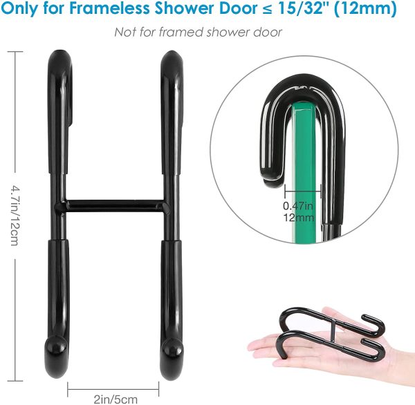 Shower Door Hooks (3-Pack), Over Door Hooks for Bathroom Frameless Glass Shower Door, Towel Hooks, Shower Squeegee Hooks, Black - Image 4