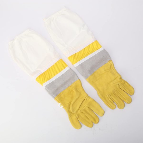 lehom Beekeeping Gloves,Bee Keeping Gloves,Goatskin Leather Beekeeper's Glove,Professional Beekeeping Supplies with Long Canvas Sleeve & Elastic Cuff