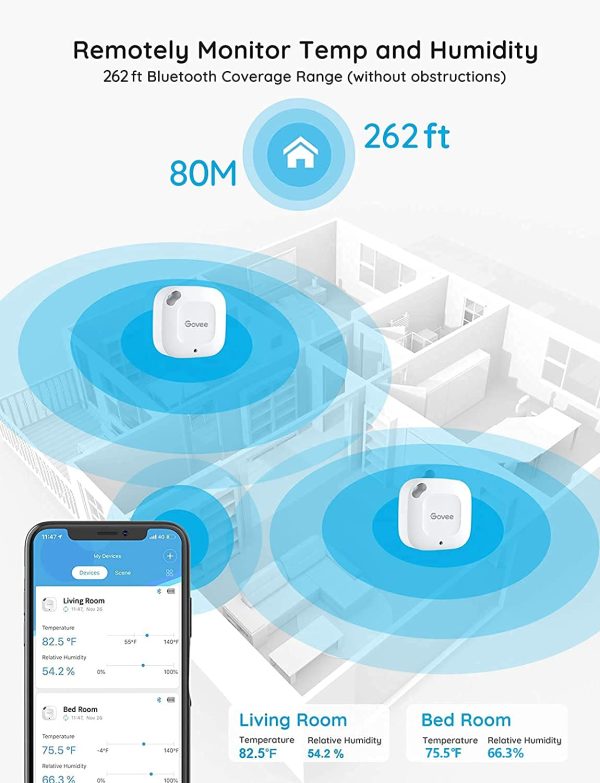 Govee Hygrometer Thermometer, Mini Wireless Thermometer Bluetooth Humidity Sensor with Notification Alert, Data Storage and Export, 262ft/80M Connecting Range - Image 4