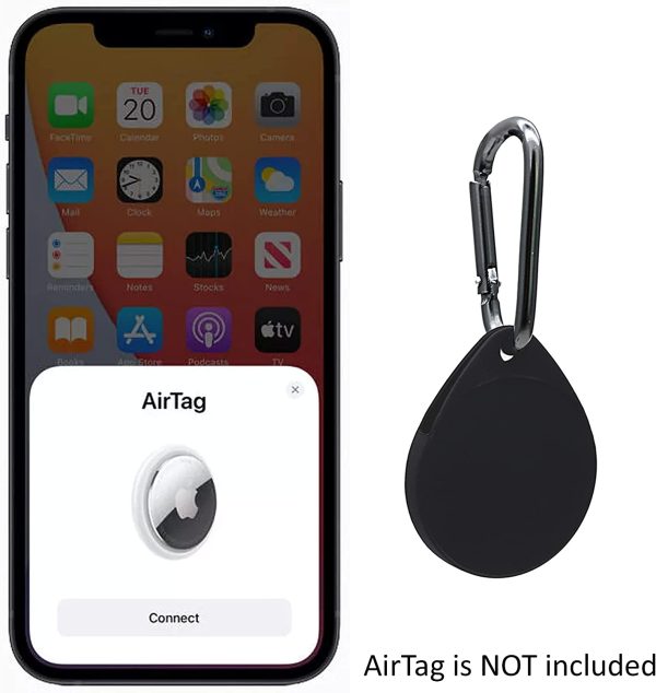 [2 Pack] Black MEZON Silicone Protective Full Coverage Case Holder for Apple AirTag Tracker with Keychain Ring (Silicone Full, Black) - Image 3