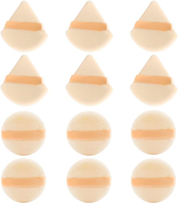 Wellehomi Makeup Powder Puffs, Triangle Velour Powder Puffs, Round Powder Puffs Wet Dry Makeup Tool Apply for Daily Makeup Such as Foundation, Cream, Blush (Beige)