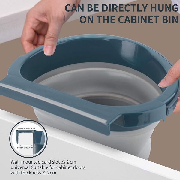 Eleganted Kitchen Hanging Trash Can 4L Folding Trash Can for Kitchen Cabinet Door (Gray)