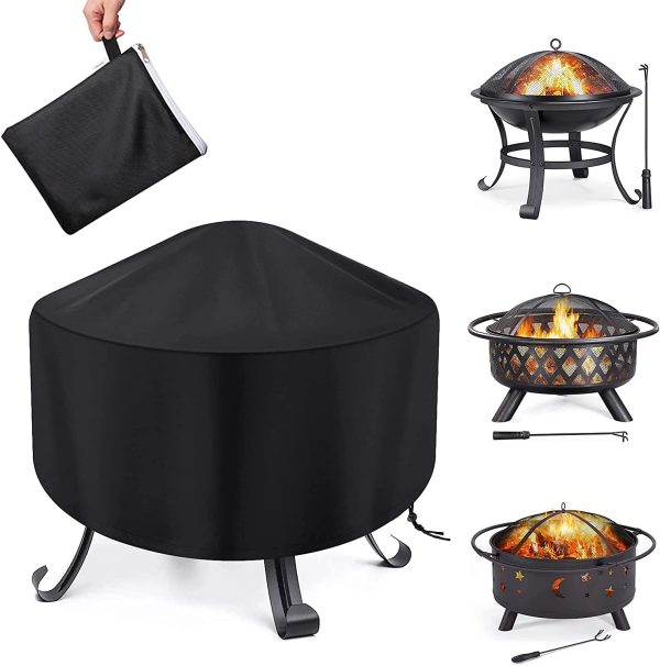 Fire Pit Cover Round Waterproof Fit for 80/90/100cm Outdoor Round Firepit or Fire Bowl 420D Heavy Duty Firepit Cover, Black Patio Fire Bowl Cover - Image 3