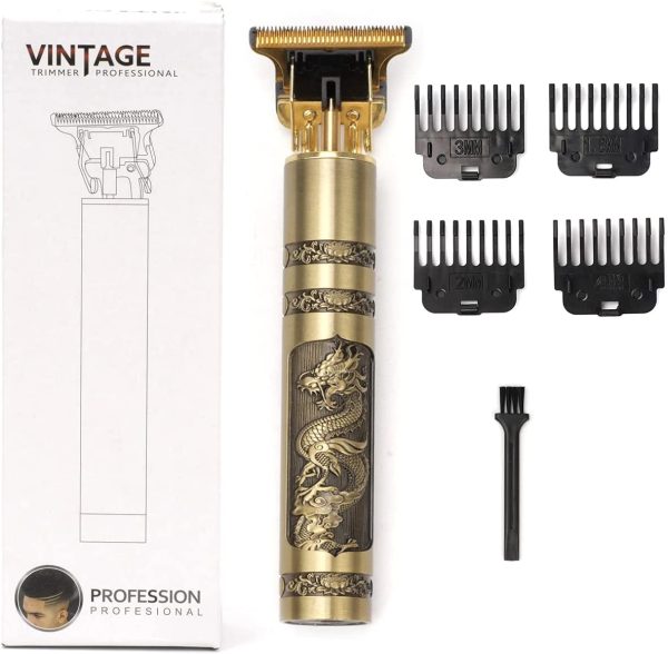 Hair Clippers Professional Electric Haircut Kit for Men Zero Gapped Beard Trimmer Cordless Rechargeable T-Bladed Outliner Grooming 1.5/2/3/4 mm Baldheaded Clipper (Gold) - Image 6