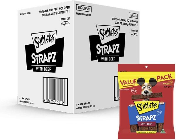 Schmackos Strapz Beef Flavour Dog Treats 2kg Value Pack, (4 x 500g bags) - Image 2