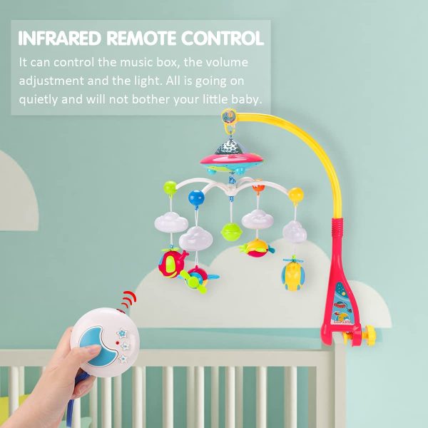 REMOKING Musical Cot Mobiles,Crib Toy Baby Toys 0-6-9-12 Months,Moon & Stars Projection & Airplane Rattles for Infant,Remote Control Music Box W/ 108 Melodies,Sensory Toy Newborn Baby Girl Boy - Image 2