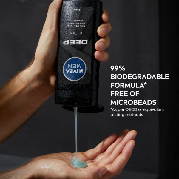 NIVEA MEN DEEP Clean 3 in 1 Shower Gel & Body Wash formulated with Microfine Clay 500ml - Image 3