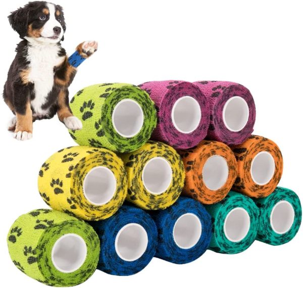 Nasjac Pet Self Adhesive Bandage, 5CM Pet Vet Wrap Tape Non-Woven Cohesive Gauze Rolls for Wrist Healing Ankle Sprain & Swelling (Dog's Paw, 12 Rolls) - Image 6