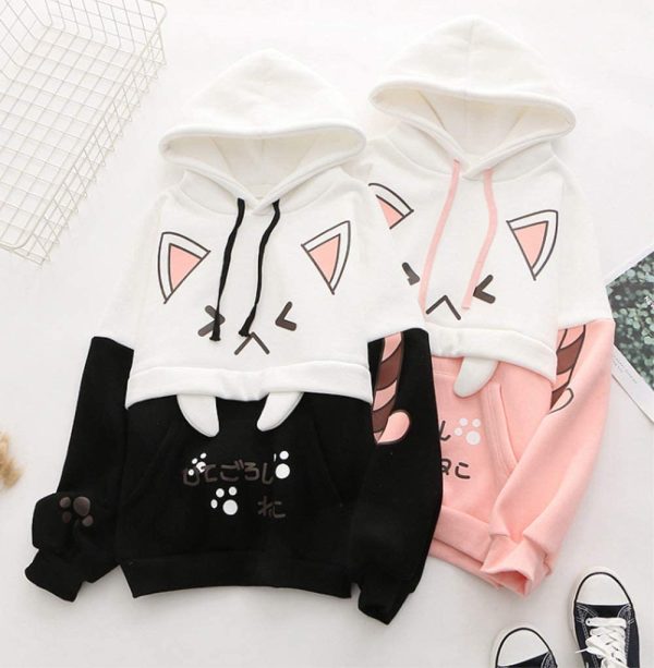 Dinosaur Bunny Rabbit Bear Cat Ears Hoodie For Girls Teens Teenagers Oversize Top Sweatshirt Jumper Shirt - Image 3