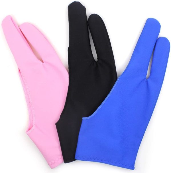 Artist Glove for Graphic Tablet  3 Color Free Size Gloves for Drawing- Blue Pink Black