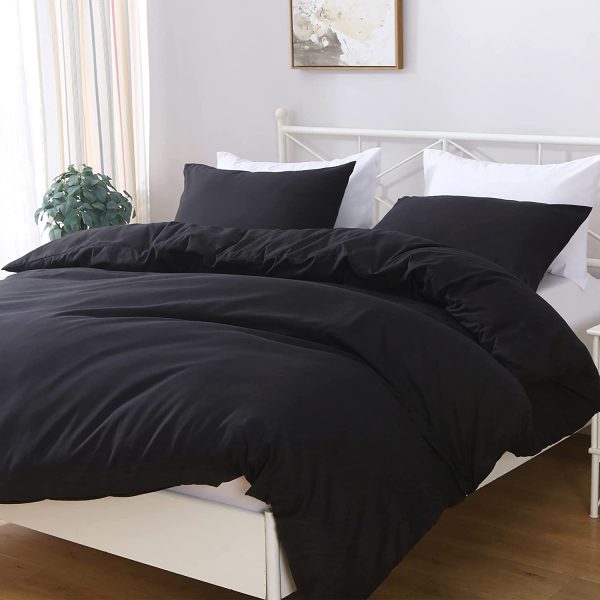 JustLINEN- Quilt Cover Set Single Size - Brushed Microfiber 1200TC Super Soft Duvet Cover Set 2 Pieces with Button Closure, 1 Duvet Cover and 1 Pillowcase( Single Size, Black) - Image 6