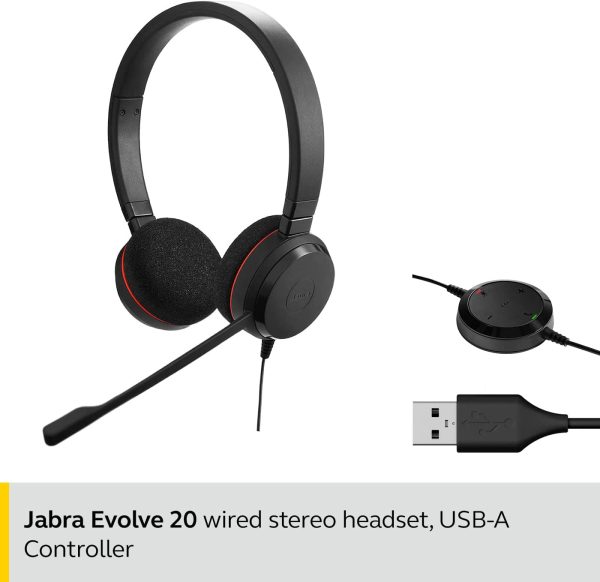 Jabra Evolve 20 UC Wired Headset, Stereo Professional Telephone Headphones for Greater Productivity, Superior Sound for Calls and Music, USB Connection, All Day Comfort Design - Image 2