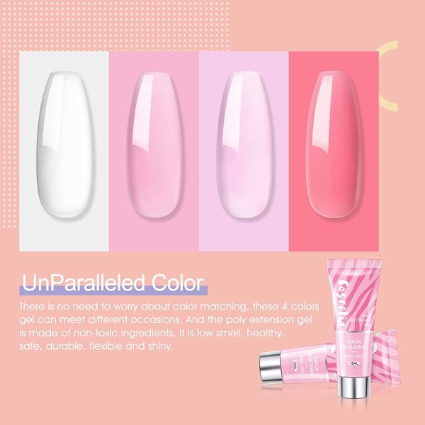 COSCELIA Poly Nail Gel Kits Full Set for Beginners, White Pink Poly Extension Gel Kit with 80ML Slip Solution, Nail Gel Kit Enhancement Builder for Women - Image 2